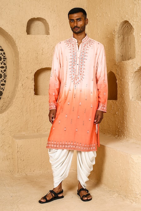 Chatenya Mittal Mirror Work Ombre Kurta & Draped Pant Set 