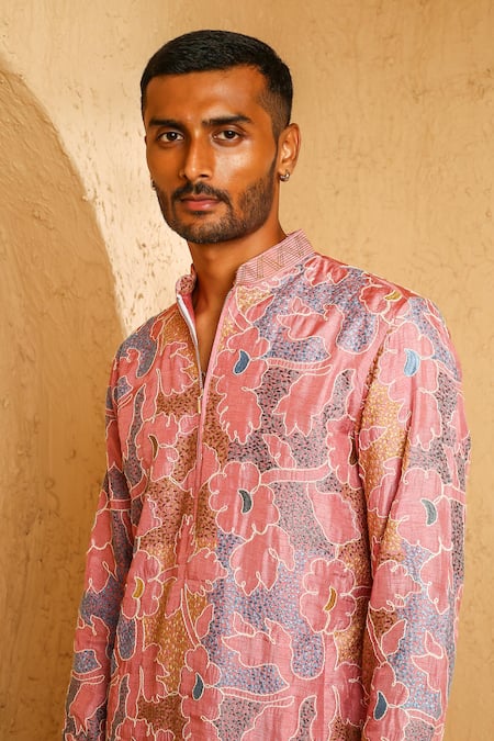 Chatenya Mittal_Multi Color Silk Embroidery Blend Kurta And Pant Set _Online_at_Aza_Fashions