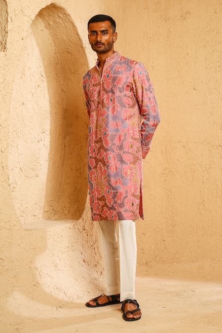 Buy_Chatenya Mittal_Multi Color Silk Embroidery Blend Kurta And Pant Set _Online_at_Aza_Fashions