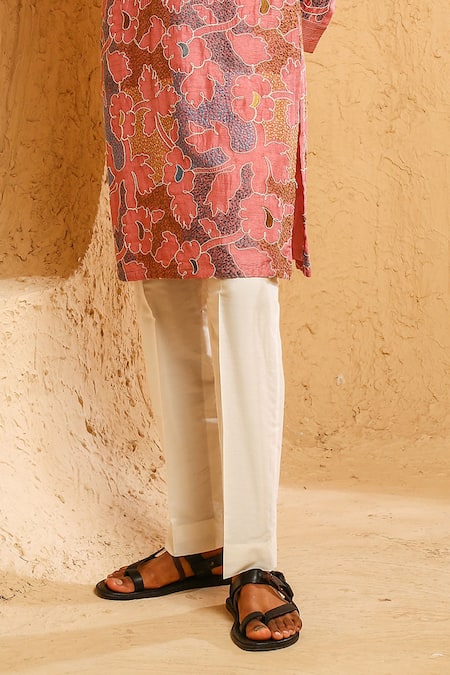 Shop_Chatenya Mittal_Multi Color Silk Embroidery Blend Kurta And Pant Set _Online_at_Aza_Fashions