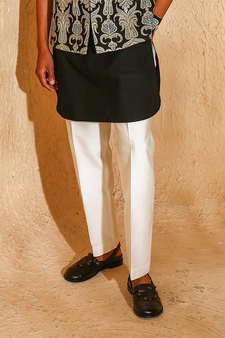 Chatenya Mittal_Black Silk, Cotton Embroidery Nehru Jacket And Kurta Set _at_Aza_Fashions