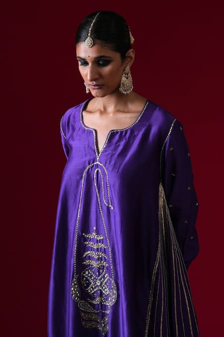 Kalakari By Akanksha_Purple Chanderi Silk, Organza Rani A-line Kurta And Pant Set With Dupatta _Online_at_Aza_Fashions