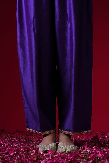 Shop_Kalakari By Akanksha_Purple Chanderi Silk, Organza Rani A-line Kurta And Pant Set With Dupatta _Online_at_Aza_Fashions