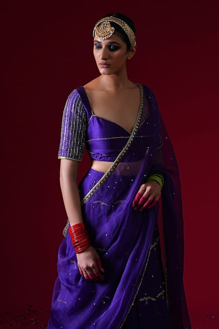 Kalakari By Akanksha_Purple , , , Organza Rajeshwari Lehenga Set _Online_at_Aza_Fashions