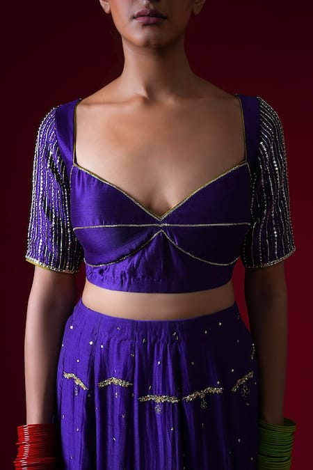 Buy_Kalakari By Akanksha_Purple , , , Organza Rajeshwari Lehenga Set _Online_at_Aza_Fashions