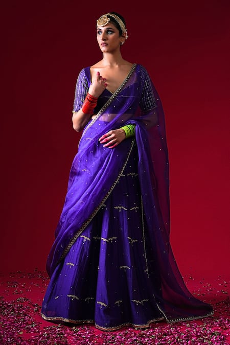 Buy_Kalakari By Akanksha_Purple , , , Organza Rajeshwari Lehenga Set 