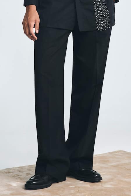 Project Bandi_Black Cotton, Linen Wide Leg Trouser _Online_at_Aza_Fashions