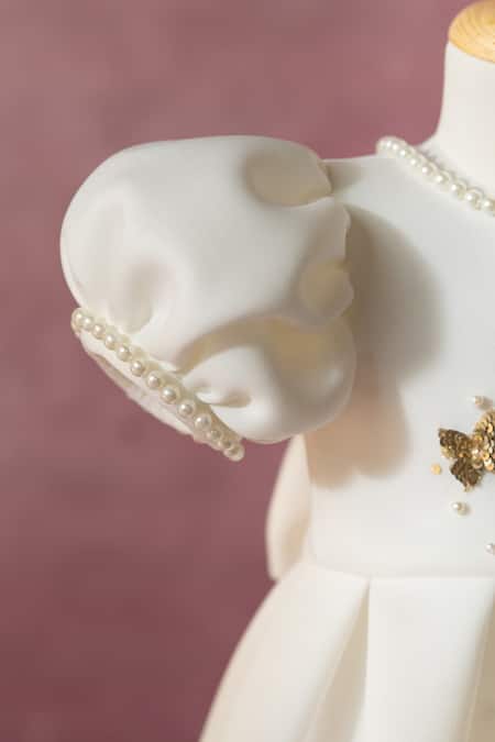 Shop_Ruchika Lath Label_White Sequins, Beads, Bows, Embroidery Golden Butterfly Dress _Online_at_Aza_Fashions