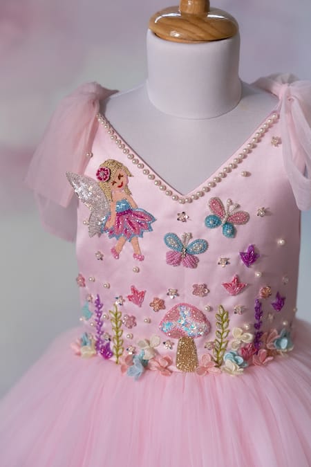 Shop_Ruchika Lath Label_Pink Net Beads, Sequins, Fabric Flowers, Embroidery Fairy Garden Hand Dress 
