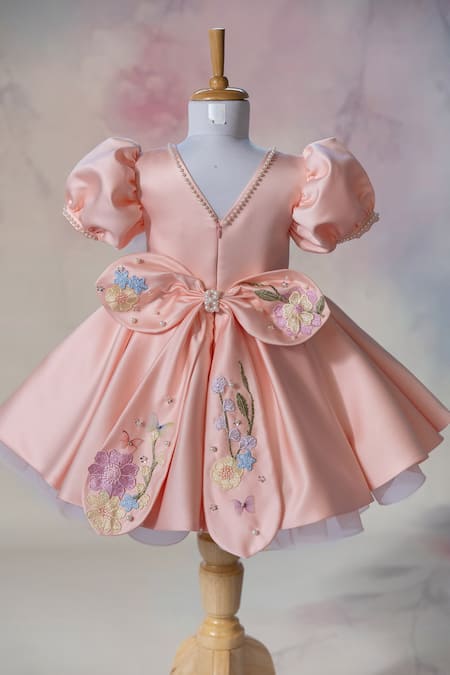 Ruchika Lath Label Applique Floral & Butterfly Puff Sleeve Dress 