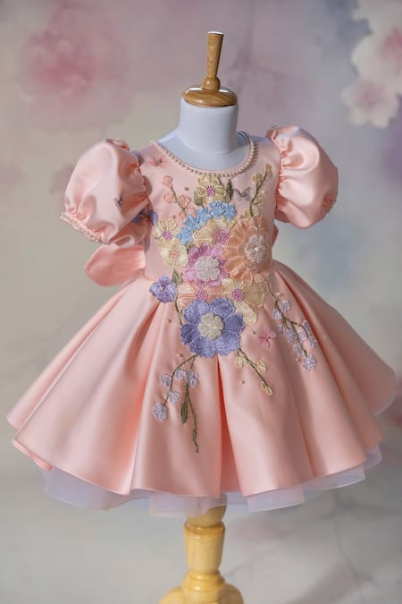 Ruchika Lath Label Applique Floral & Butterfly Puff Sleeve Dress 