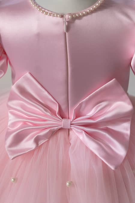 Shop_Ruchika Lath Label_Pink Net Beads, Pearls, Sequins, Embroidery Fairy Garden Puff Sleeve Dress 