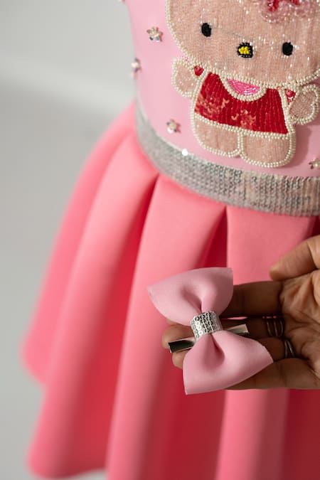 Ruchika Lath Label_Pink Neoprene Pearls, Stones, Sequins Hello Kitty And Embroidered Dress _Online_at_Aza_Fashions