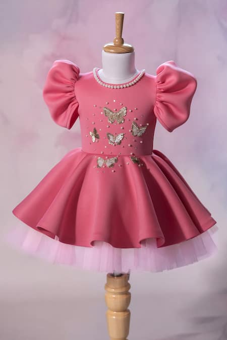 Ruchika Lath Label Puff Sleeve Butterfly Embroidered Dress 