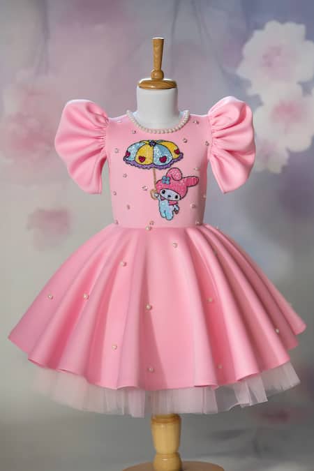 Ruchika Lath Label Melody Theme Embroidered Puffed Sleeve Dress 