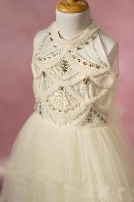 Shop Ruchika Lath Label Off White Net Beads, Sequins, Stones, Embroidery Hand Tiered Gown Online at Aza Fashions Shop_Ruchika Lath Label_Off White Net Beads, Sequins, Stones, Embroidery Hand Tiered Gown _Online_at_Aza_Fashions