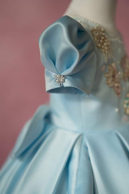 Ruchika Lath Label_Blue Satin Beads, Pearls, Sequins Under The Sea Hand Embroidered Dress _Online_at_Aza_Fashions