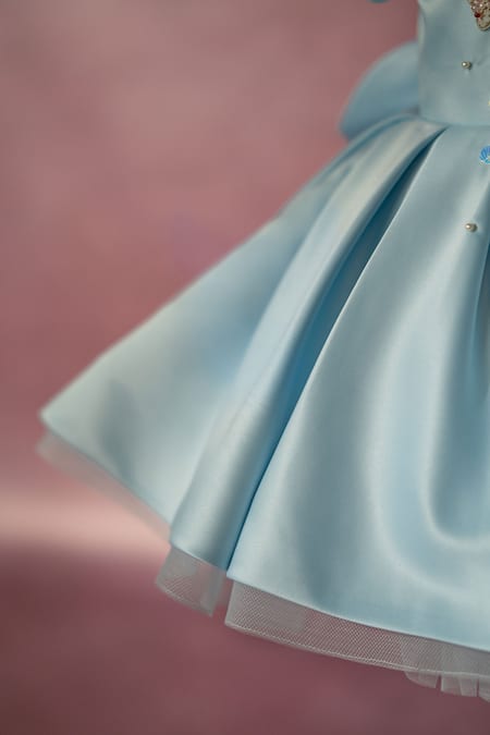 Buy_Ruchika Lath Label_Blue Satin Beads, Pearls, Sequins Under The Sea Hand Embroidered Dress _Online_at_Aza_Fashions