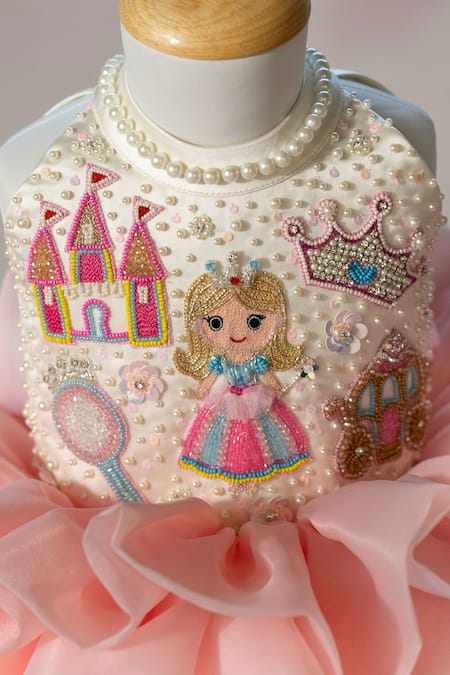 Buy_Ruchika Lath Label_Pink Organza Beads, Pearls, Sequins, Princess Theme Hand Ruffled Dress 
