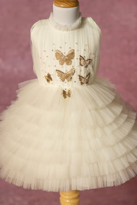 Ruchika Lath Label Ruffled Net Butterfly Embroidered Dress 