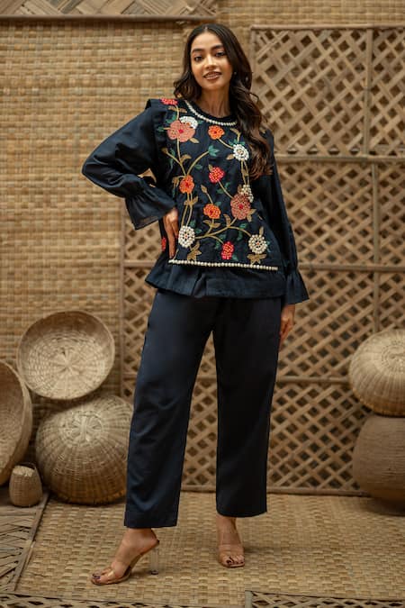 Vaani Beswal Fariah Floral Applique Embroidered Shirt Pant Set 
