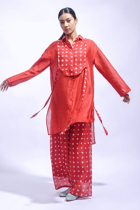 JAYATI GOENKA Vermilion Geometry Chanderi Silk Kurta With Pant 