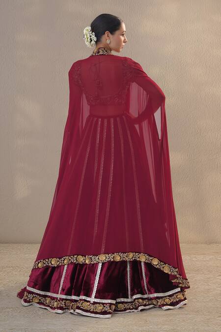 RICHA AHLUWALIA Zardozi Embroidered Velvet Lehenga Blouse & Cape 