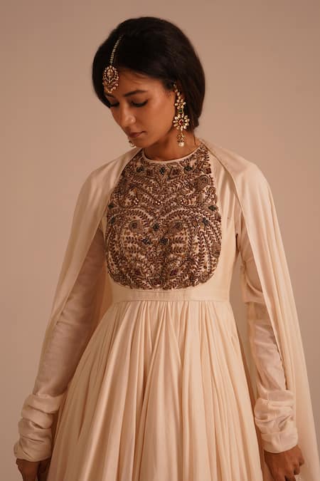 Buy RICHA AHLUWALIA Ivory Chanderi , Cotton, Jewelry Yoke Hand Embroidered Anarkali Set Online at Aza Fashions Buy_RICHA AHLUWALIA_Ivory Chanderi , Cotton, Jewelry Yoke Hand Embroidered Anarkali Set _Online_at_Aza_Fashions