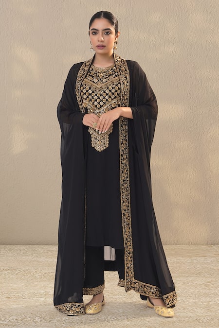 RICHA AHLUWALIA Antique Gold Sequin & Bead Embroidered Kurta Set 