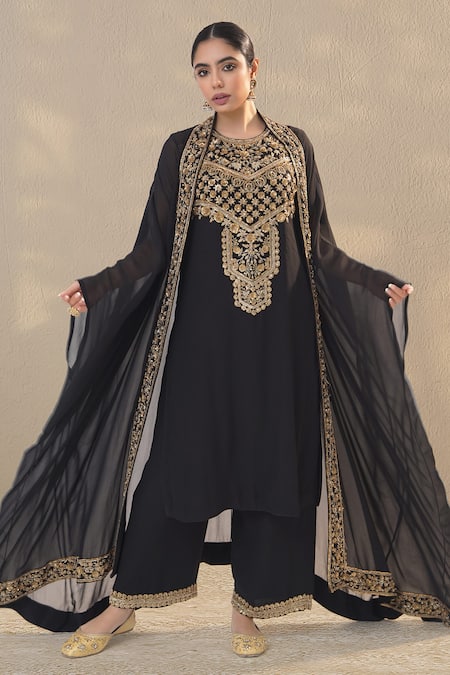 RICHA AHLUWALIA Antique Gold Sequin & Bead Embroidered Kurta Set 