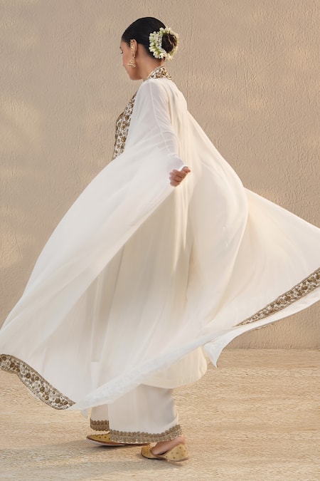 RICHA AHLUWALIA Sequins & Beads Embroidered Kurta Palazzo Set With Kaftan 