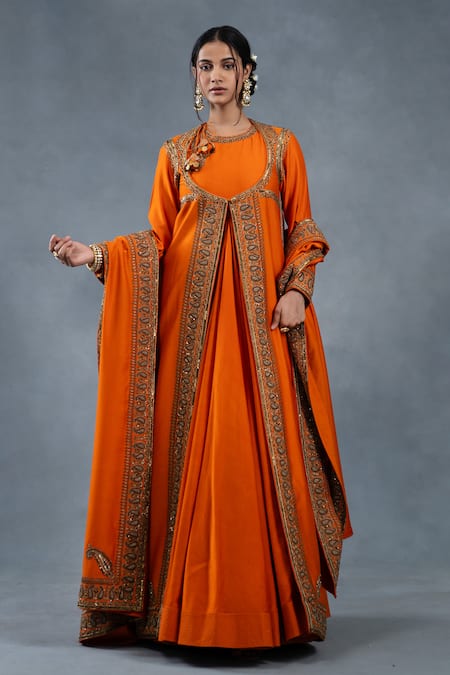 RICHA AHLUWALIA Chanderi Zardozi Embroidered Anarkali Jacket Set 