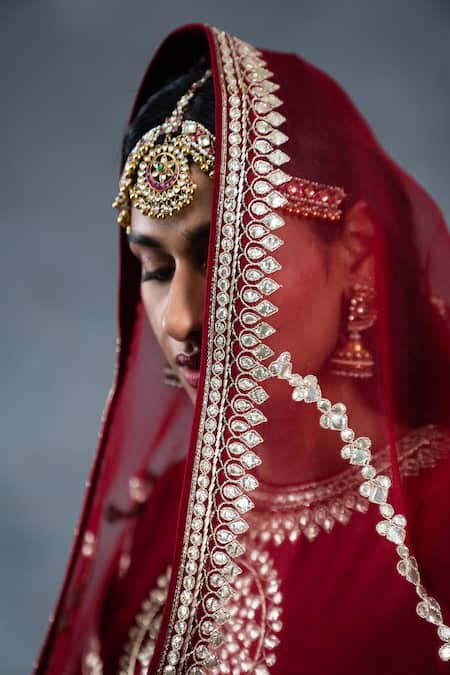 RICHA AHLUWALIA_Red Chanderi, Silk Organza Gota Patti, Sequins, Zari, Zardozi Buti Sharara Set _at_Aza_Fashions