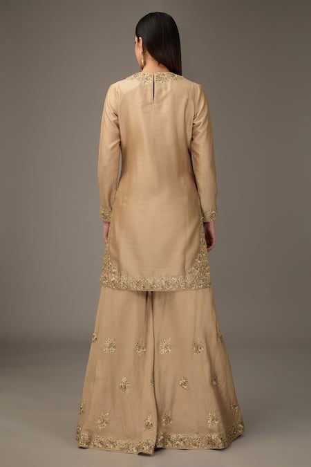 Shop RICHA AHLUWALIA Beige Silk, Organza, Embroidery, Sequins, Lace Sharara Set at Aza Fashions Shop_RICHA AHLUWALIA_Beige Silk, Organza, Embroidery, Sequins, Lace Sharara Set _at_Aza_Fashions