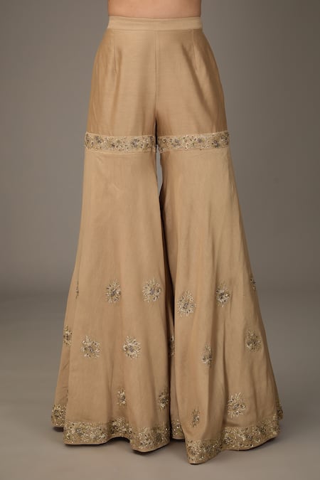 RICHA AHLUWALIA Beige Silk, Organza, Embroidery, Sequins, Lace Sharara Set Online at Aza Fashions RICHA AHLUWALIA_Beige Silk, Organza, Embroidery, Sequins, Lace Sharara Set _Online_at_Aza_Fashions