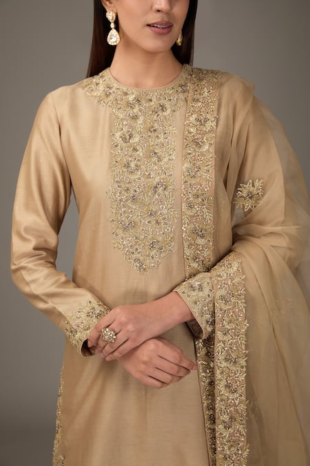 Buy RICHA AHLUWALIA Beige Silk, Organza, Embroidery, Sequins, Lace Sharara Set Online at Aza Fashions Buy_RICHA AHLUWALIA_Beige Silk, Organza, Embroidery, Sequins, Lace Sharara Set _Online_at_Aza_Fashions