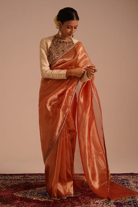 RICHA AHLUWALIA Pure Tissue Saree With Zardozi Border & Blouse 