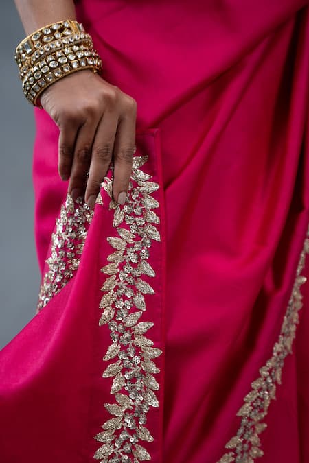 RICHA AHLUWALIA_Pink Chanderi Embroidery, Sequins, Zari Dabka And Pitta Work Saree With Blouse _Online_at_Aza_Fashions