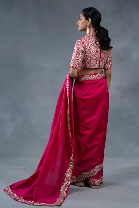 RICHA AHLUWALIA Chanderi Dabka & Pitta Work Saree With Blouse 