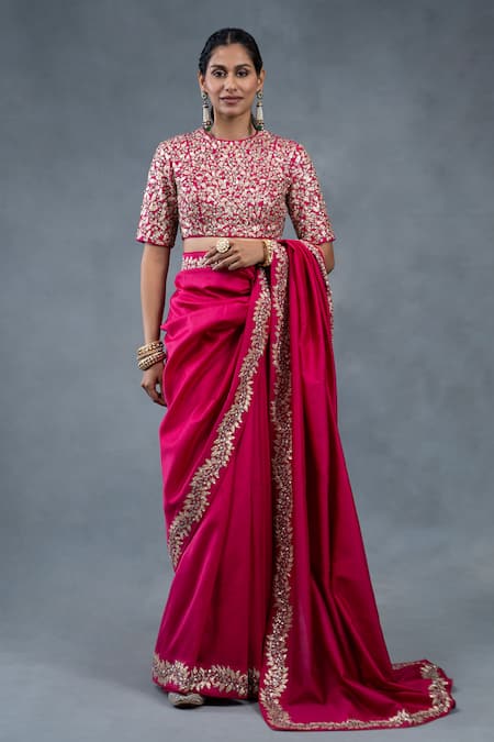 RICHA AHLUWALIA Chanderi Dabka & Pitta Work Saree With Blouse 