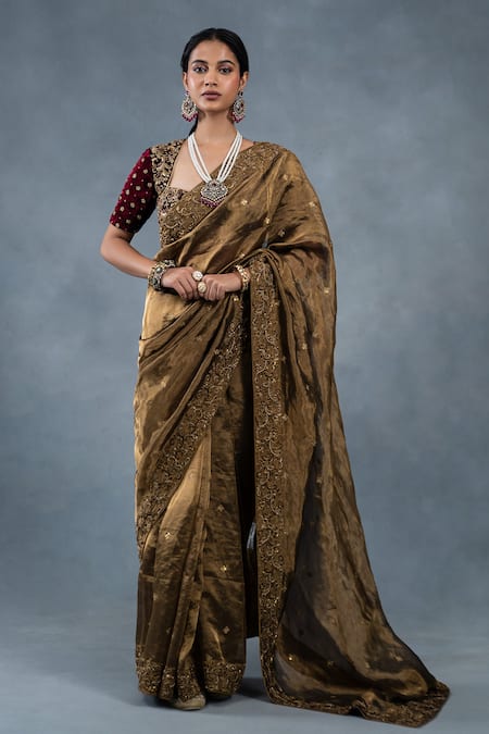 RICHA AHLUWALIA Tissue Hand Embroidered Saree & Velvet Blouse 