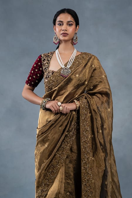 RICHA AHLUWALIA Tissue Hand Embroidered Saree & Velvet Blouse 