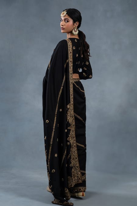 RICHA AHLUWALIA Chanderi Zardozi Hand-Embroidered Saree & Blouse 