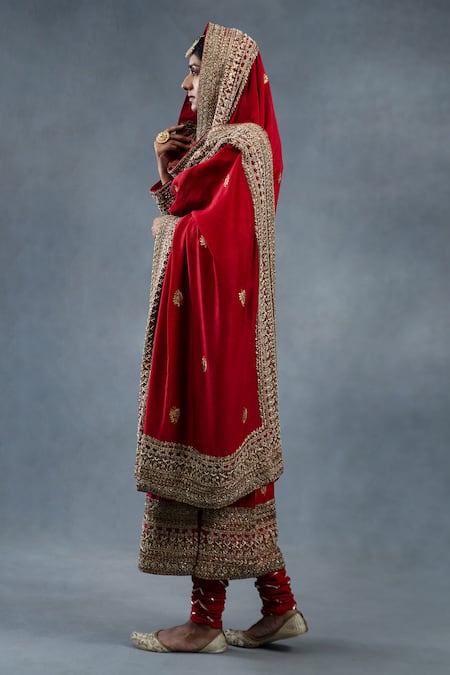 Shop_RICHA AHLUWALIA_Red Silk, Cotton, Chanderi Gota Patti, Zari, Sequins, Zardozi Buti Kurta Set _Online_at_Aza_Fashions