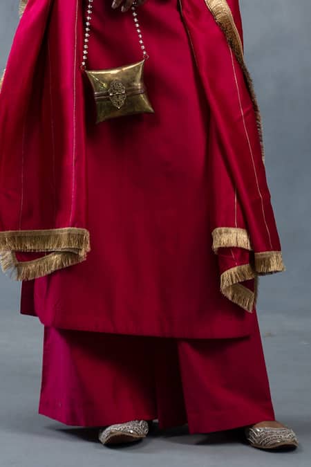 RICHA AHLUWALIA_Pink Chanderi Embroidery, Sequins, Metallic Silk Hand Kurta, Palazzo And Dupatta _Online_at_Aza_Fashions