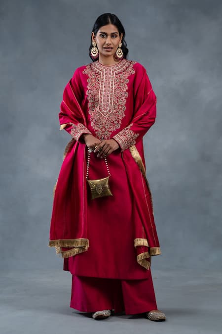 RICHA AHLUWALIA Chanderi Silk Hand Embroidered Kurta, Palazzo & Dupatta 