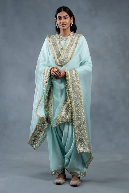 RICHA AHLUWALIA Habutai Kurta Salwar & Organza Dupatta Set 