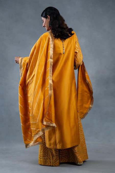 RICHA AHLUWALIA Chanderi Gota Patti Stripe Kurta Palazzo Set 