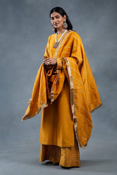 RICHA AHLUWALIA Chanderi Gota Patti Stripe Kurta Palazzo Set 