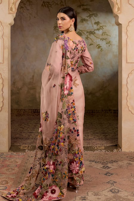 RICHA AHLUWALIA Mughal Floral Thread & Zardozi Embroidered Saree Set 